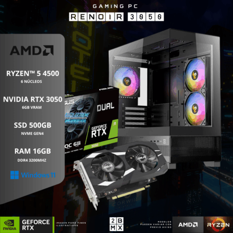 Binary Gaming PC RENOIR 3050 – AMD RYZEN 5 4500 / RTX 3050 / 16GB DDR4 / 500GB / 550W