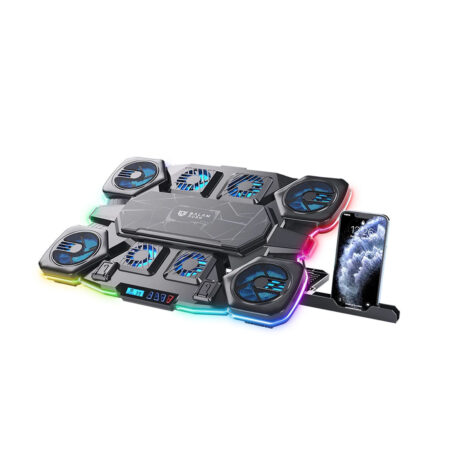 BASE ENFRIADORA BALAM RUSH (BR-941112) EOLOX CRYOTECH EF780,
P/LAPTOP 17",9 FAN,7 NIVELES,RGB,NEGRO