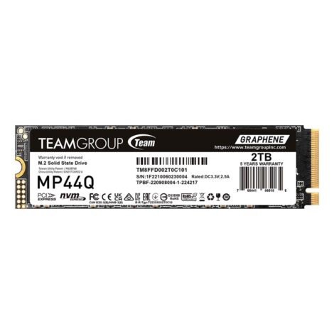 UNIDAD SSD M.2 TEAMGROUP 2TB (TM8FFD002T0C101) TEAM MP44Q, PCI GEN
3X4, 2280, 7.400 MB/S,6,200MB/S