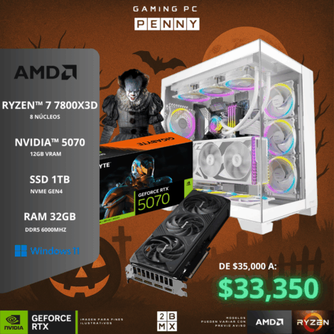 Spooky Gaming PC PENNY – AMD RYZEN 7 7800X3D / RTX 5070 / 32GB DDR5 / 1TB SSD / 750W