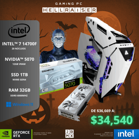 Spooky Gaming PC HELLRAISER – INTEL I7 14700F / RTX 5070 / 32GB DDR5 / 1TB SSD / 750W