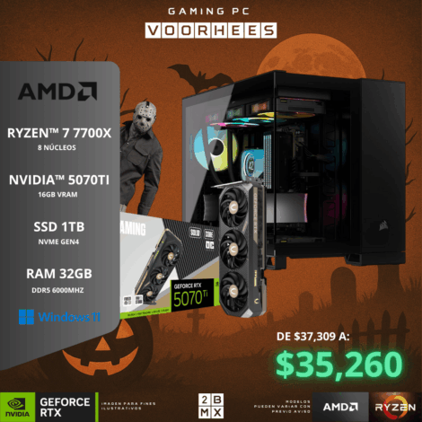 Spooky Gaming PC VOORHEES – AMD RYZEN 7 7700X / RTX 5070TI / 32GB DDR5 / 1TB SSD / 850W