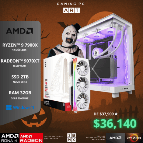 Spooky Gaming PC ART – AMD RYZEN 9 7900X / RX 9070XT / 32GB DDR5 / 2TB SSD / 850W