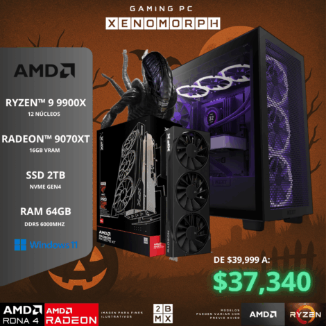 Spooky Gaming PC XENOMORPH – AMD RYZEN 9 9900X / RX 9070XT / 64GB DDR5 / 2TB SSD / 850W