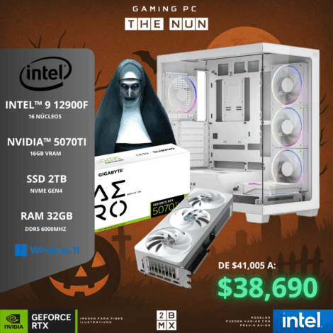 Spooky Gaming PC THE NUN – INTEL I9 12900F / RTX 5070TI / 32GB DDR5 / 2TB SSD / 850W