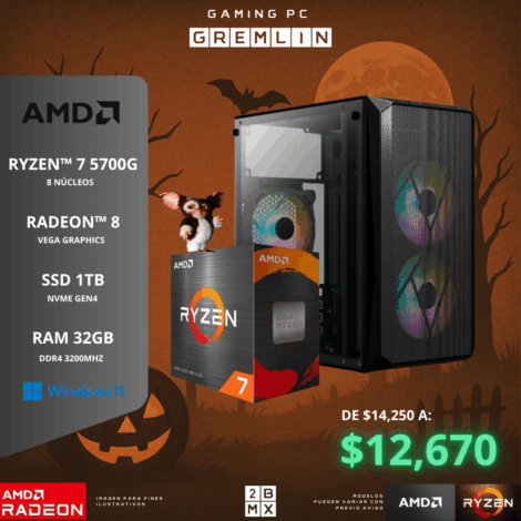 Spooky Gaming PC GREMLIN - AMD RYZEN 7 5700G / 32GB DDR4 / 1TB SSD / 500W