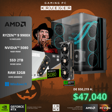 Spooky Gaming PC KRUEGER – AMD RYZEN 9 9900X / RTX 5080 / 32GB DDR5 / 2TB SSD / 850W