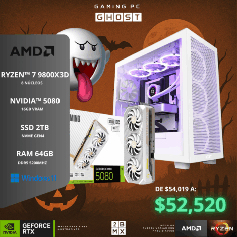 Spooky Gaming PC GHOST – AMD RYZEN 7 9800X3D / RTX 5080 / 64GB DDR5 / 2TB SSD / 850W