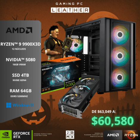 Spooky Gaming PC LEATHER – AMD RYZEN 9 9900X3D / RTX 5080 / 64GB DDR5 / 4TB SSD / 850W