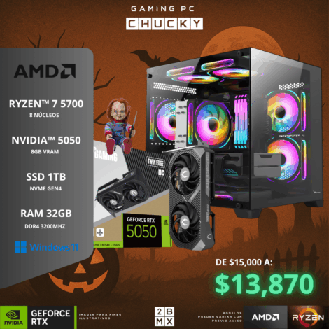 Spooky Gaming PC CHUCKY – AMD RYZEN 7 5700 / RTX 5050 / 32GB DDR4 / 1TB SSD / 650W