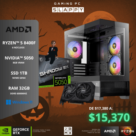 Spooky Gaming PC SLAPPY – AMD RYZEN 5 8400F / RTX 5050 / 32GB DDR5 / 1TB SSD / 650W