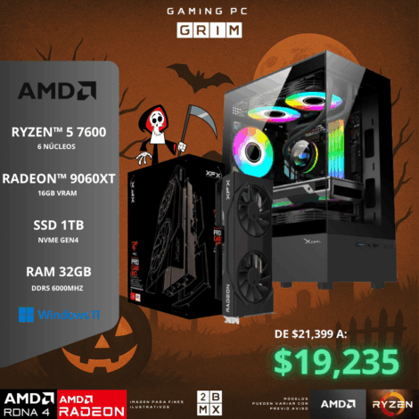 Spooky Gaming PC GRIM – AMD RYZEN 5 7600 / RX 9060XT / 32GB DDR5 / 1TB SSD / 650W