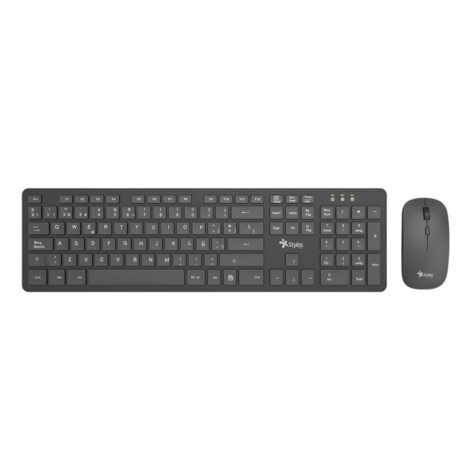 KIT TECLADO Y MOUSE INALAMBRICO STYLOS (STPKTM5B), 105 TECLAS,MOUSE 2 BOTONES,1600DPI,USB NANO,NEGRO
