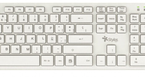 KIT TECLADO Y MOUSE INALAMBRICO STYLOS (STPKTM5W),105 TECLAS,MOUSE 2 BOTONES,1600DPI,USB NANO,BLANCO