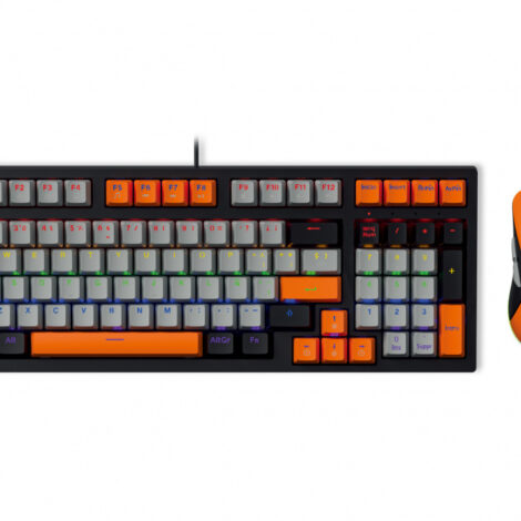 KIT TECLADO Y MOUSE MECANICO XZEAL (XZPKT1NG), 98 TECLAS,MOUSE 6 BOTONES,7200DPI,NARANJA/GRIS, RGB