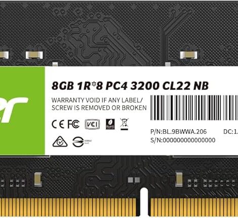 MEMORIA SODIMM DDR4 ACER (BL.9BWWA.206) SD100, 8GB 1X8GB 3200MHZ,
CL22