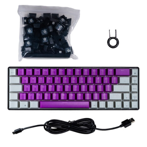 TECLADO NACEB (NA-0963M) MECANICO, RGB, 69 TECLAS MORADO CON EXTRA TECLAS INTERCAMBIABLES