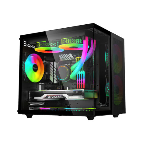 GABINETE XZEAL (XZGAMC1B) CUBO, MINI ITX,CRISTAL, 3*VENT ARGB,SIN
FUENTE, NEGRO