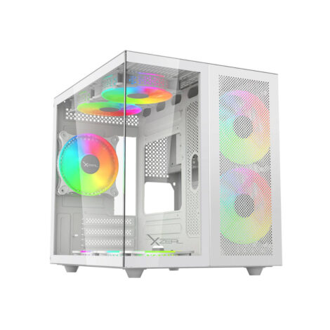 GABINETE XZEAL (XZGAMC1W) CUBO, MINI ITX,CRISTAL+METAL, 3*VENTI ARGB,
SIN FUENTE, BLANCO