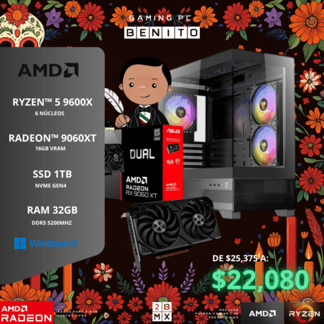 SKULL GAMING PC-BENITO-RYZEN 5 9600X/16GB VRAM /1TB/32GB/650W